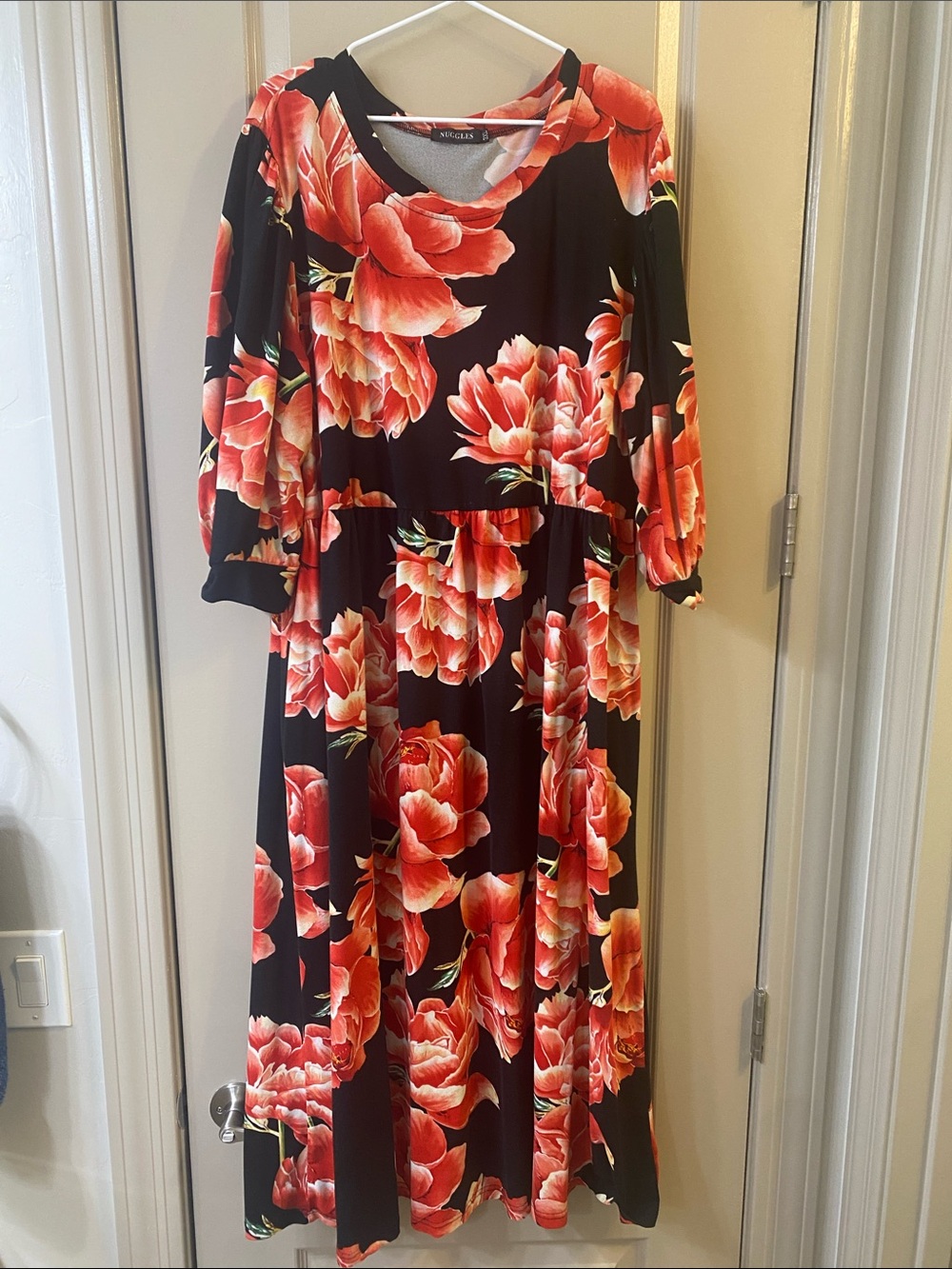 Black Dress with Red Floral Print